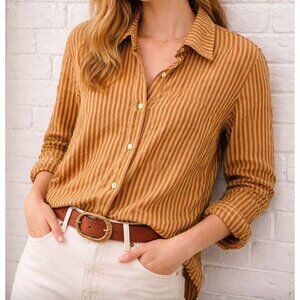 VRG Girl Vertical Stripe Orange Brown Crinkled Long Sleeve Button Up Top Size 6